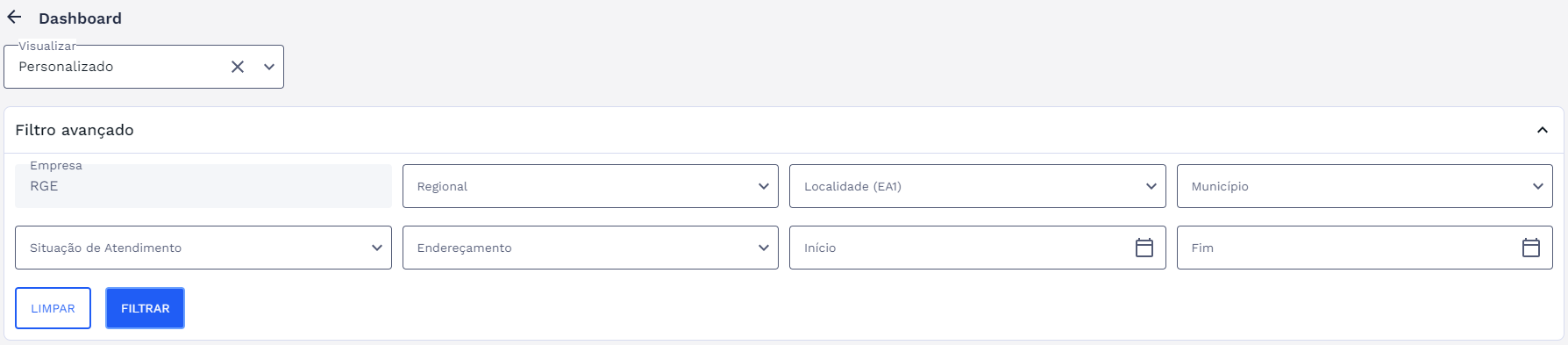 Campo Visualizar e Filtro Avançado