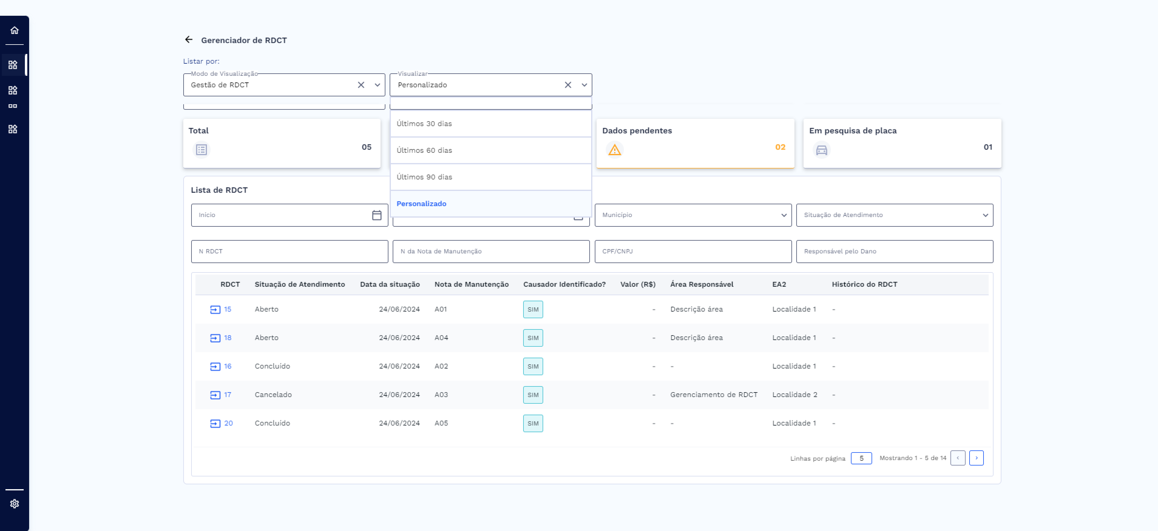Opções - Período de Visualização
