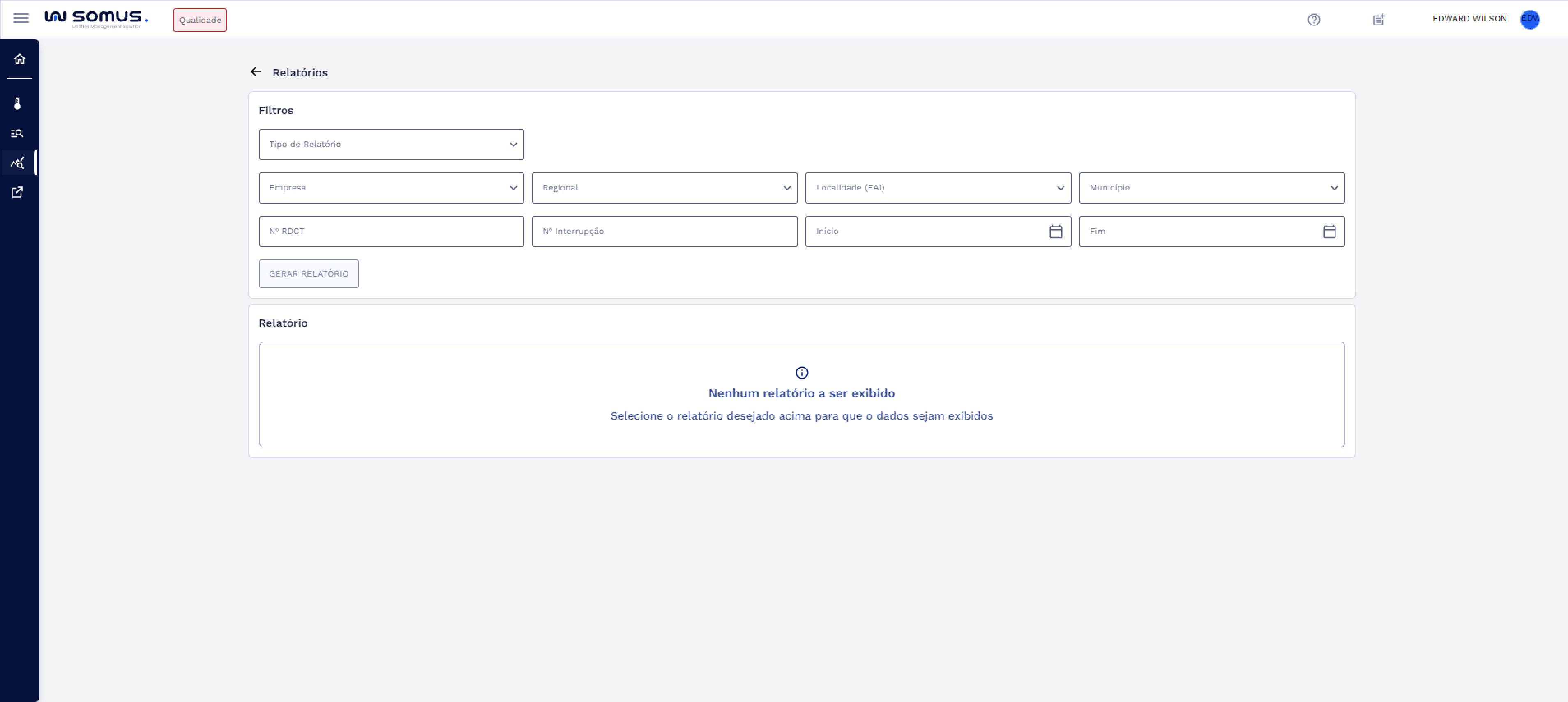 Tela inicial dos Relatórios