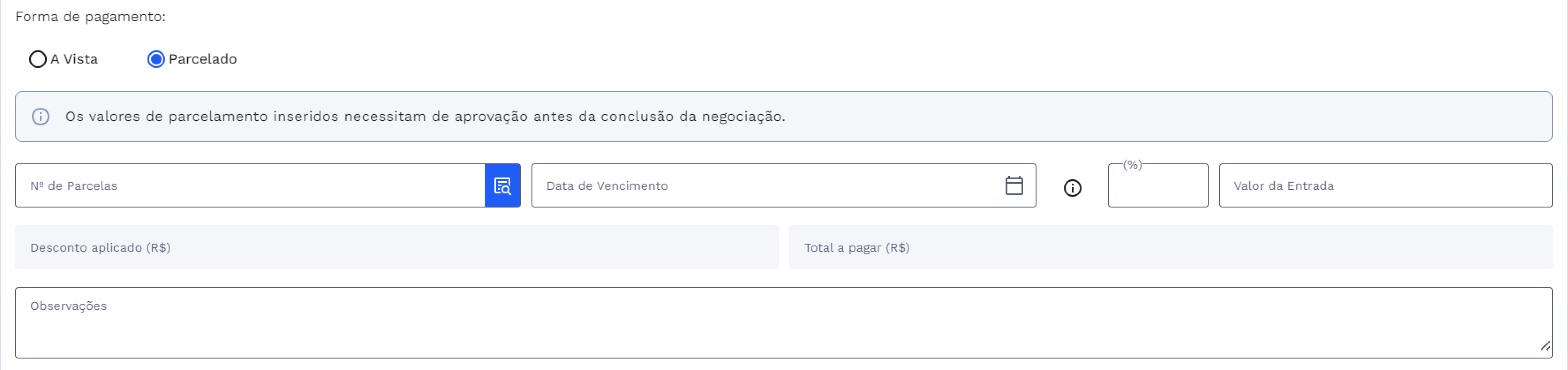 Forma de Pagamento - Parcelado