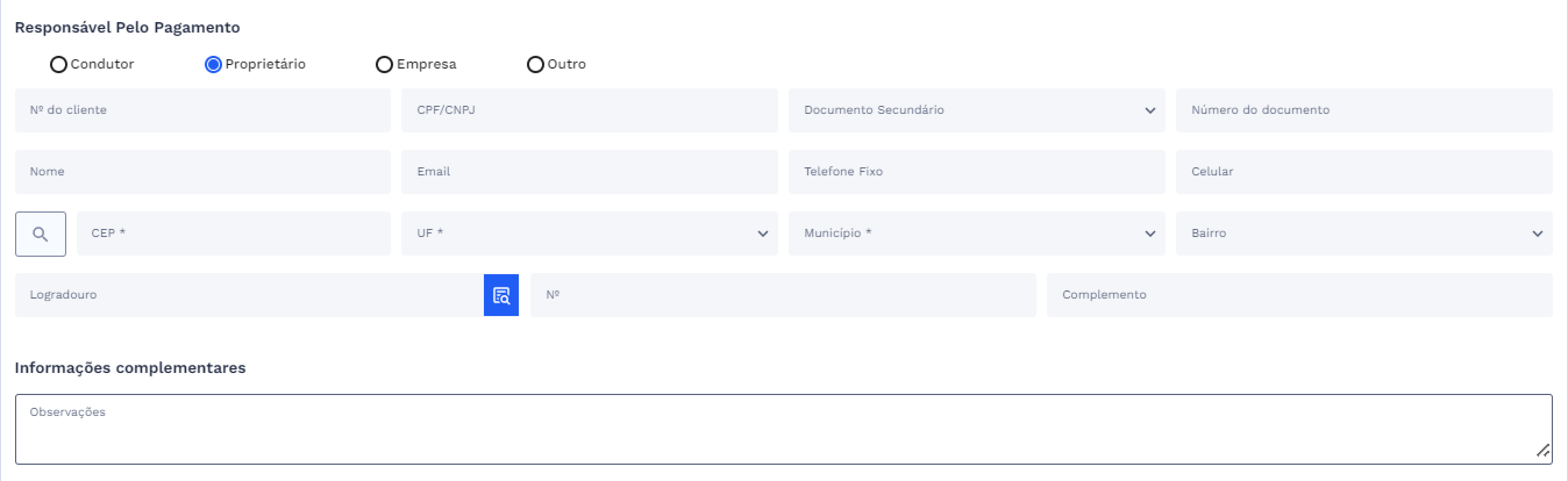 Responsável pelo Pagamento - Proprietário