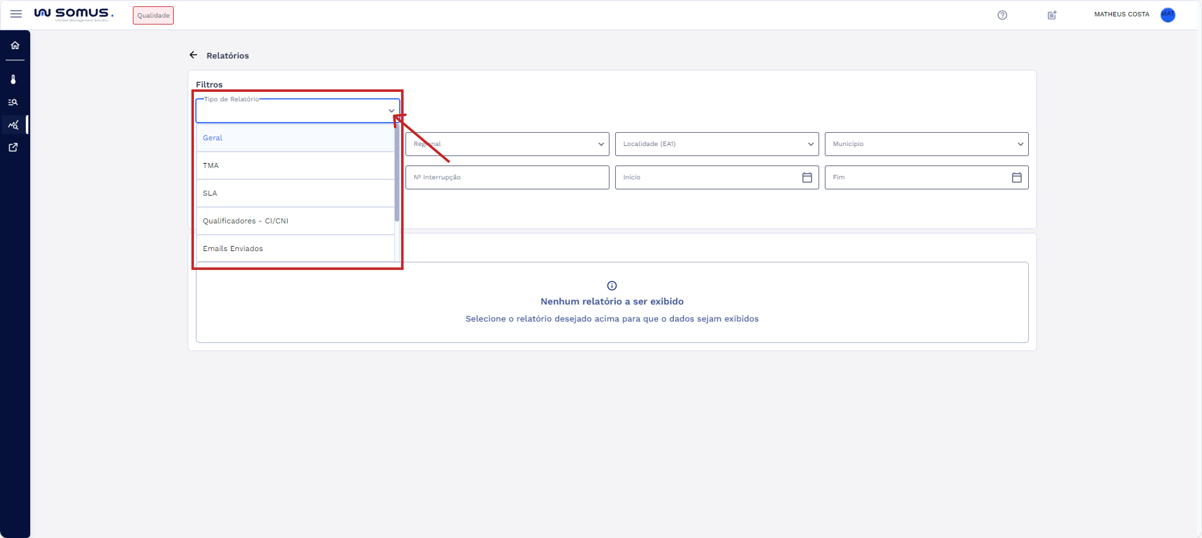 Campo Tipo de Relatório- Lista