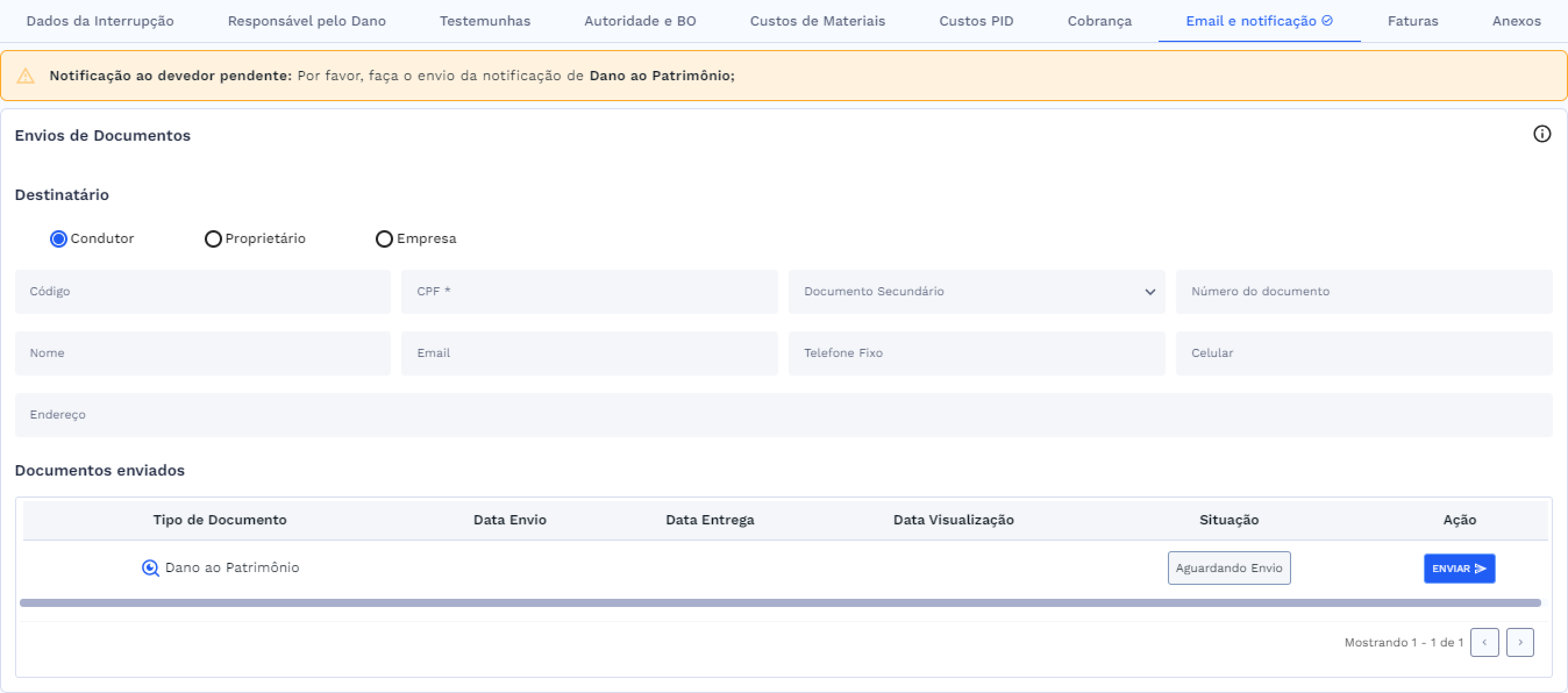 Aba Email e Notificações
