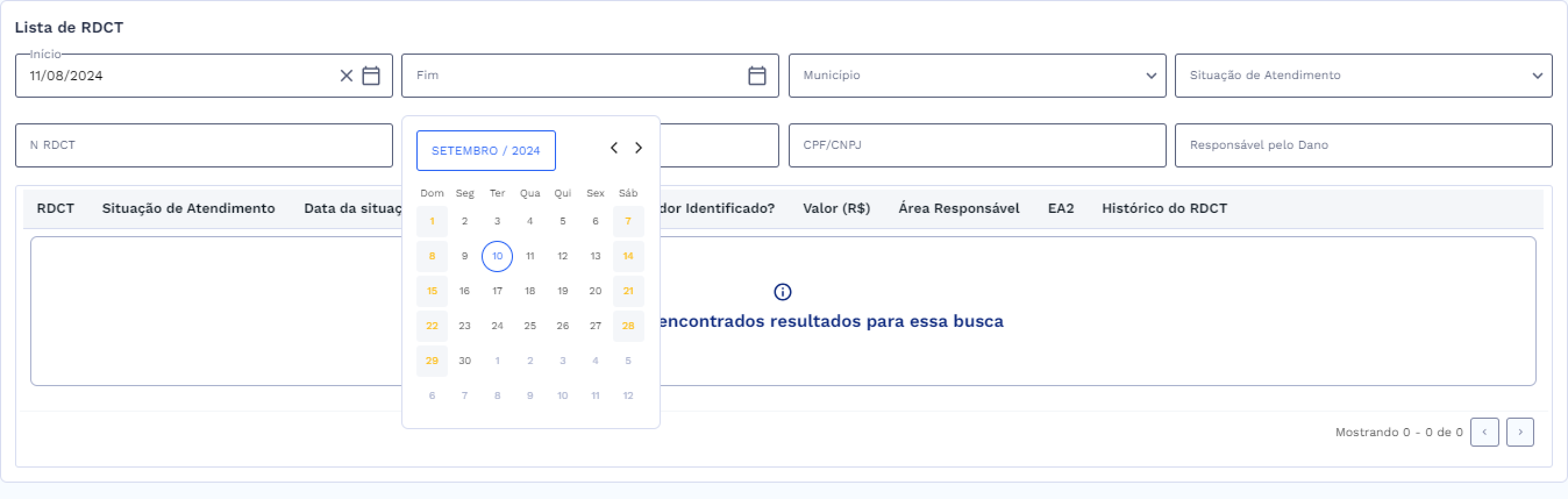 Filtro Data Início e Fim