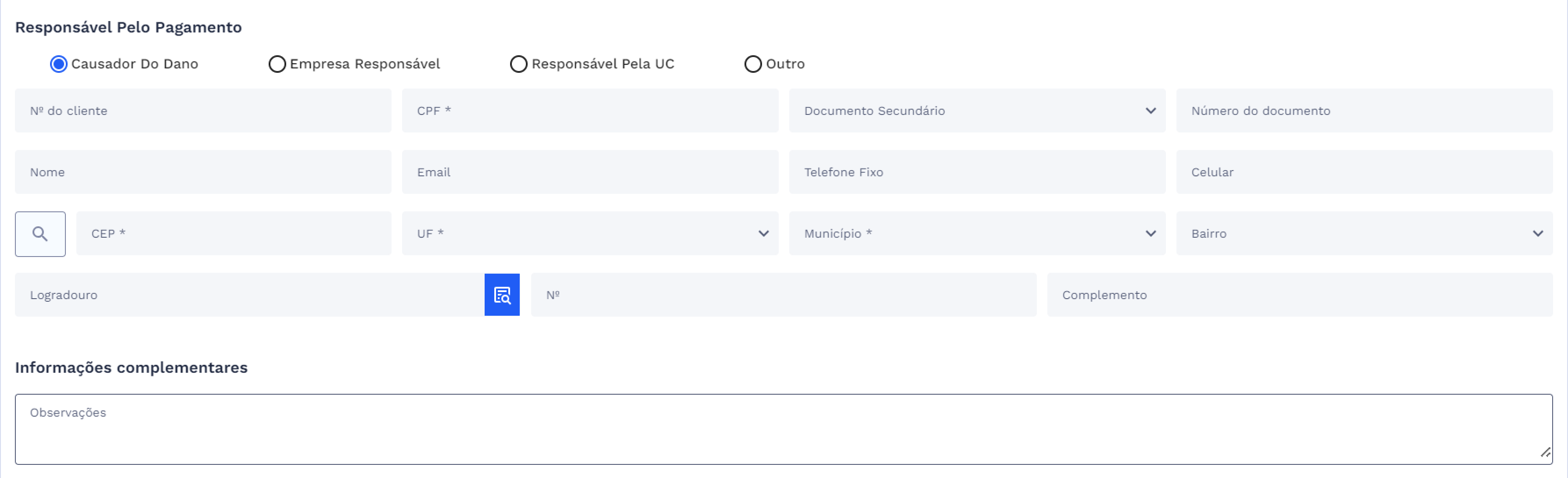 Responsável pelo Pagamento (Outros tipos de Danos – Causador do Dano)