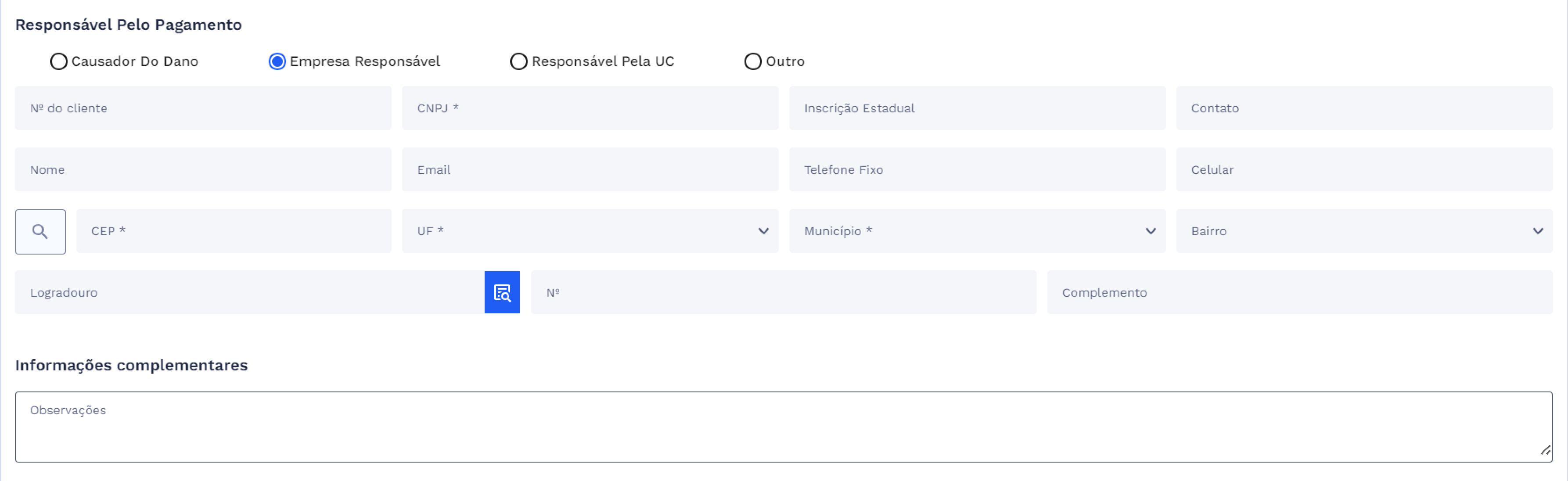 Responsável pelo Pagamento (Outros tipos de Danos – Empresa Responsável)