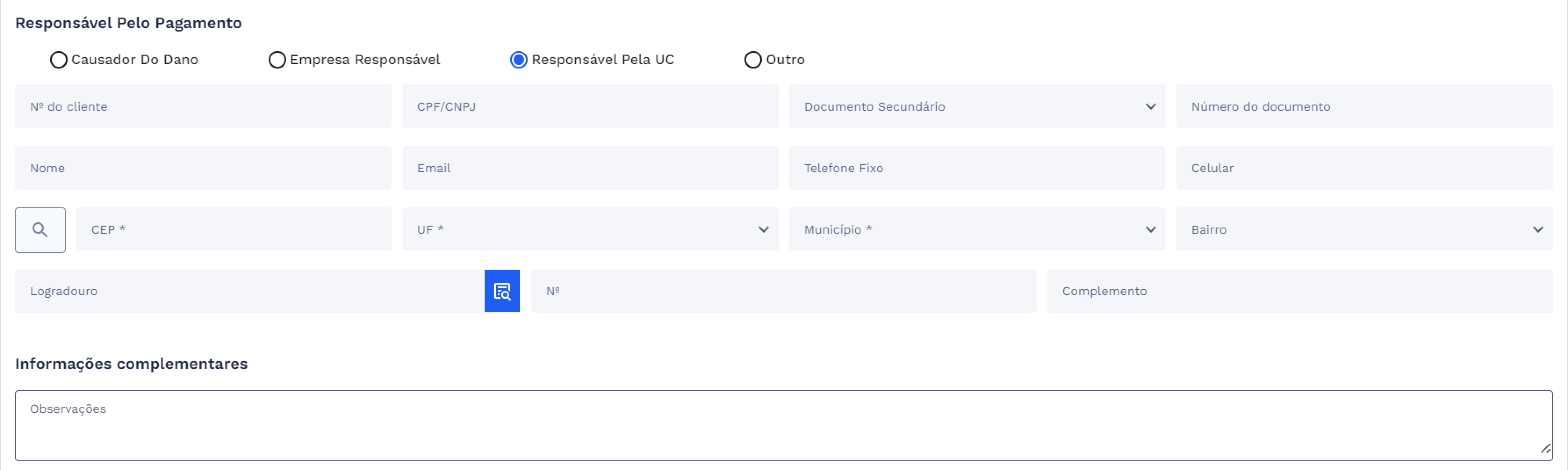 Responsável pelo Pagamento (Outros tipos de Danos –Responsável pela UC)
