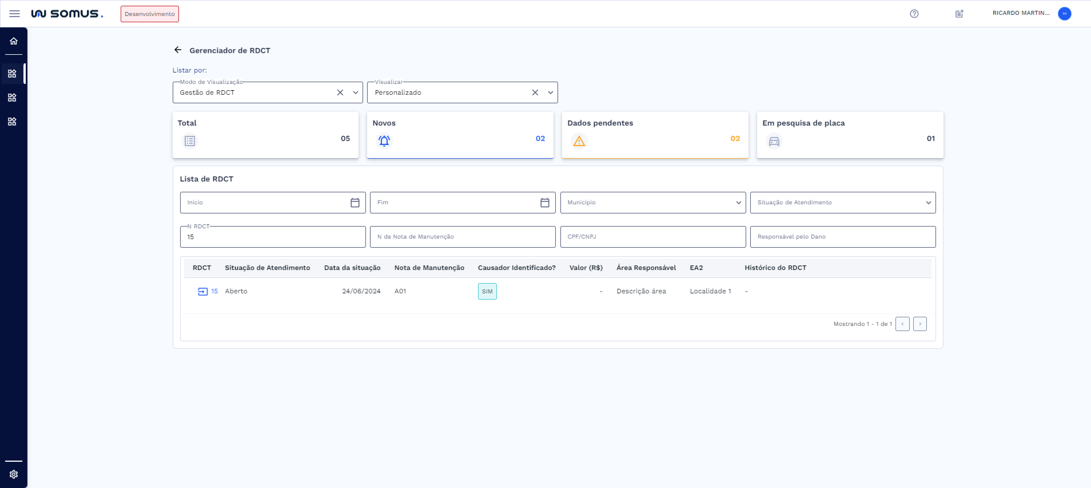 Lista de RDCT – Filtros Aplicados