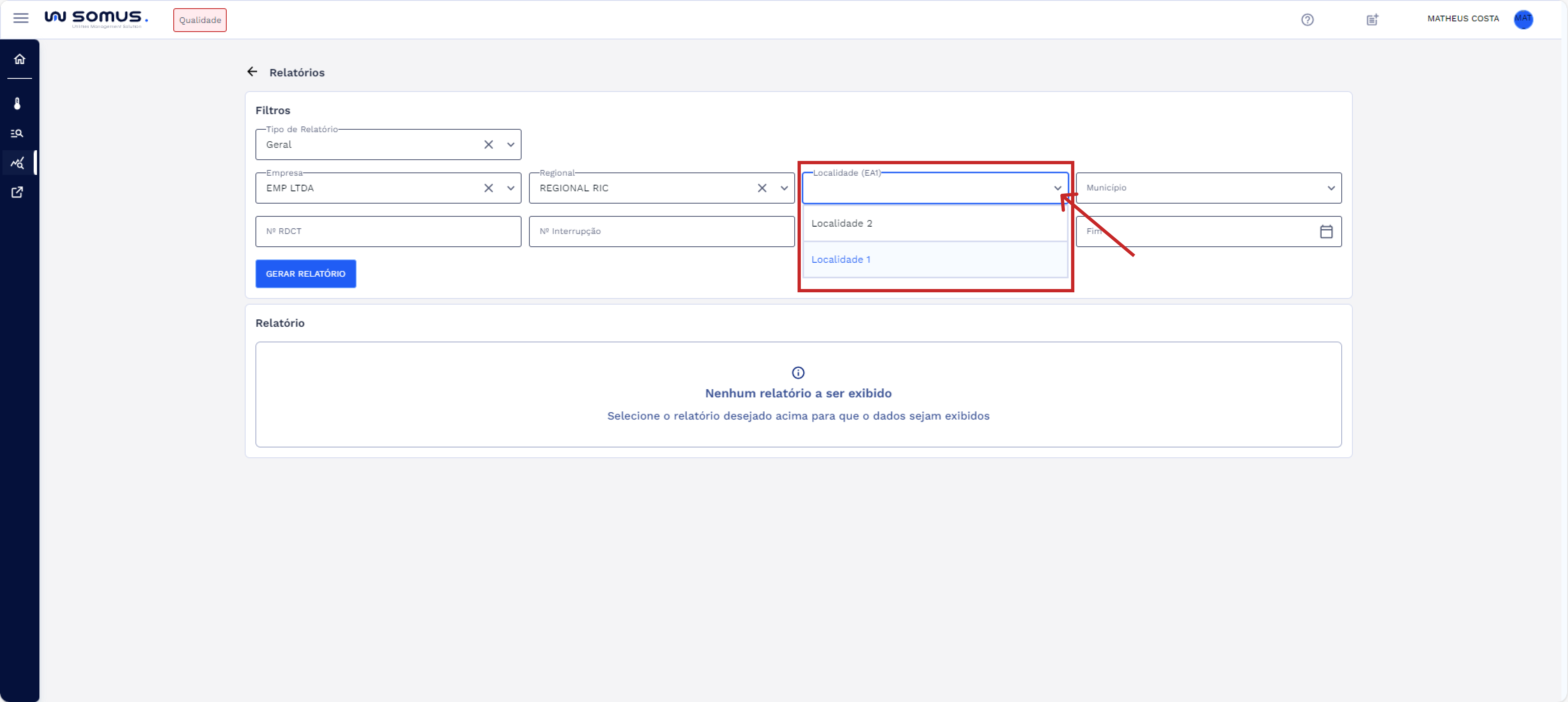 Campo Localidade – Lista